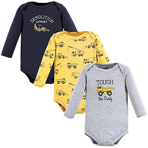 Unisex  Cotton Long-Sleeve Bodysuits Construction 3-Pack, 3-6 Months