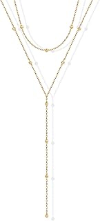 Gold Plated Drop Lariat Chain with Cubic Zirconia and Beads