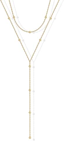 Gold Plated Drop Lariat Chain with Cubic Zirconia and Beads