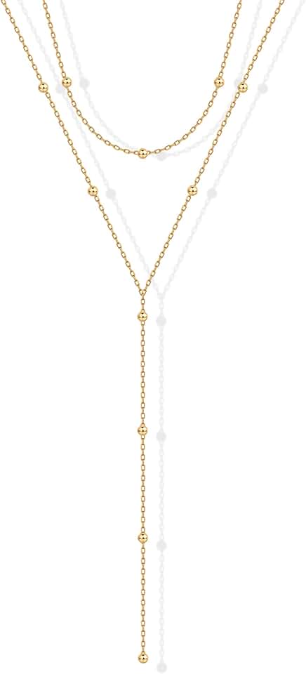 Gold Plated Drop Lariat Chain with Cubic Zirconia and Beads