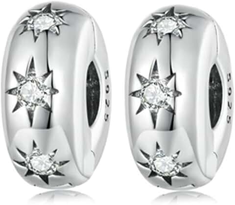 Two Sterling Silver Blue and White Crystal Charm Spacers