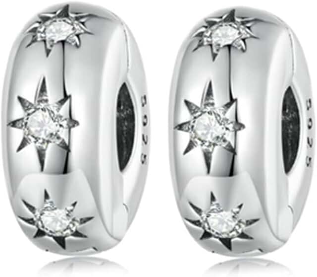 Two Sterling Silver Blue and White Crystal Charm Spacers