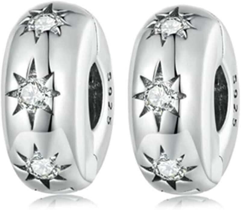 Two Sterling Silver Blue and White Crystal Charm Spacers