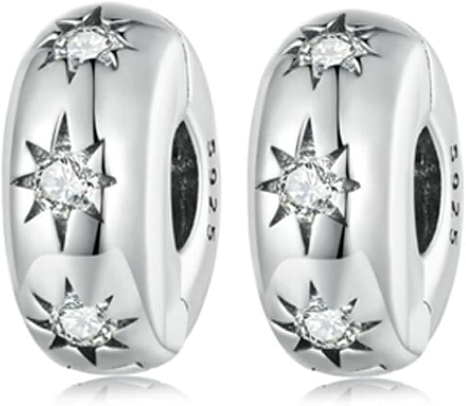 Two Sterling Silver Blue and White Crystal Charm Spacers