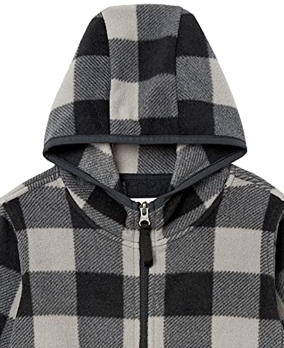  Boys' Polar Fleece Full-Zip Hooded Jacket, Grey, Buffalo Check, Large
