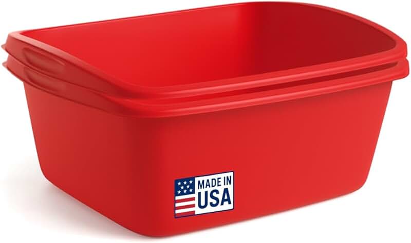 Two Red Plastic Dish Pans for Kitchen Sink, 12 Quarts