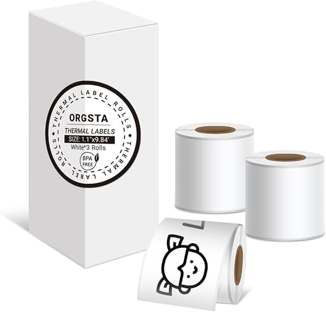 White Self-Adhesive Thermal Paper, 3 Rolls, 28mm x 3m