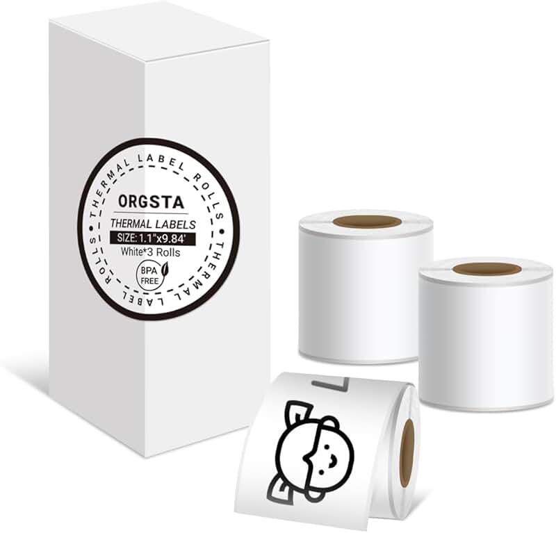 White Self-Adhesive Thermal Paper, 3 Rolls, 28mm x 3m