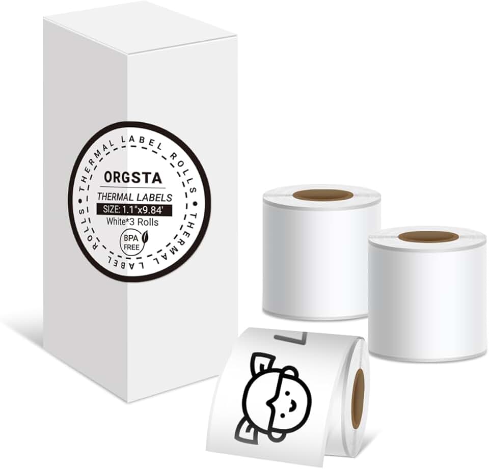 White Self-Adhesive Thermal Paper, 3 Rolls, 28mm x 3m