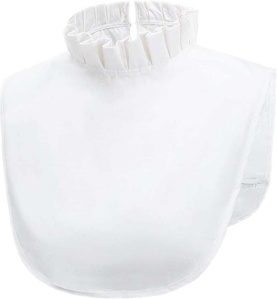 White lace ruffle turtleneck blouse with stand-up collar