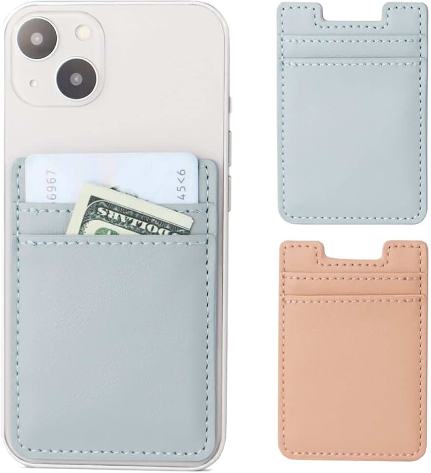 Two Leather Phone Wallets with Card Holders in Pink and Blue