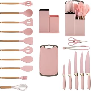Pink 19-Piece Kitchen Utensils Set with Silicone Tools