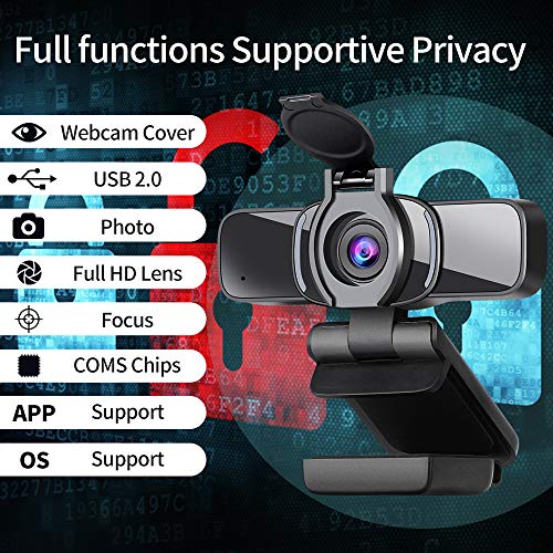 USB Web Camera, 1080P HD Webcam with Microphone and Privacy Cover [Plug and Play], 1080p/30fps Laptop Face Cam for Zoom/Skype/Teams, PC Video Conference