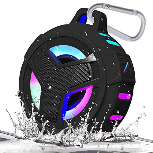 Bluetooth Shower Speaker, Portable Bluetooth Speakers, IP67 Waterproof Wireless Speaker with LED Light, Floating, 2000mAh, True Wireless Stereo for Kayak, Beach, Gifts for unisex -Black