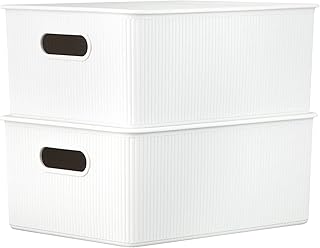 Large White Plastic Storage Bins, 2 Pack
