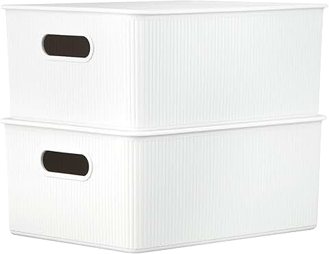 Large White Plastic Storage Bins, 2 Pack
