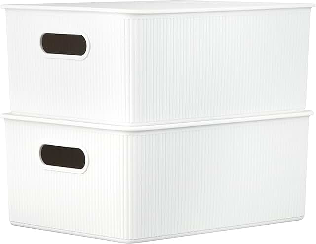 Large White Plastic Storage Bins, 2 Pack
