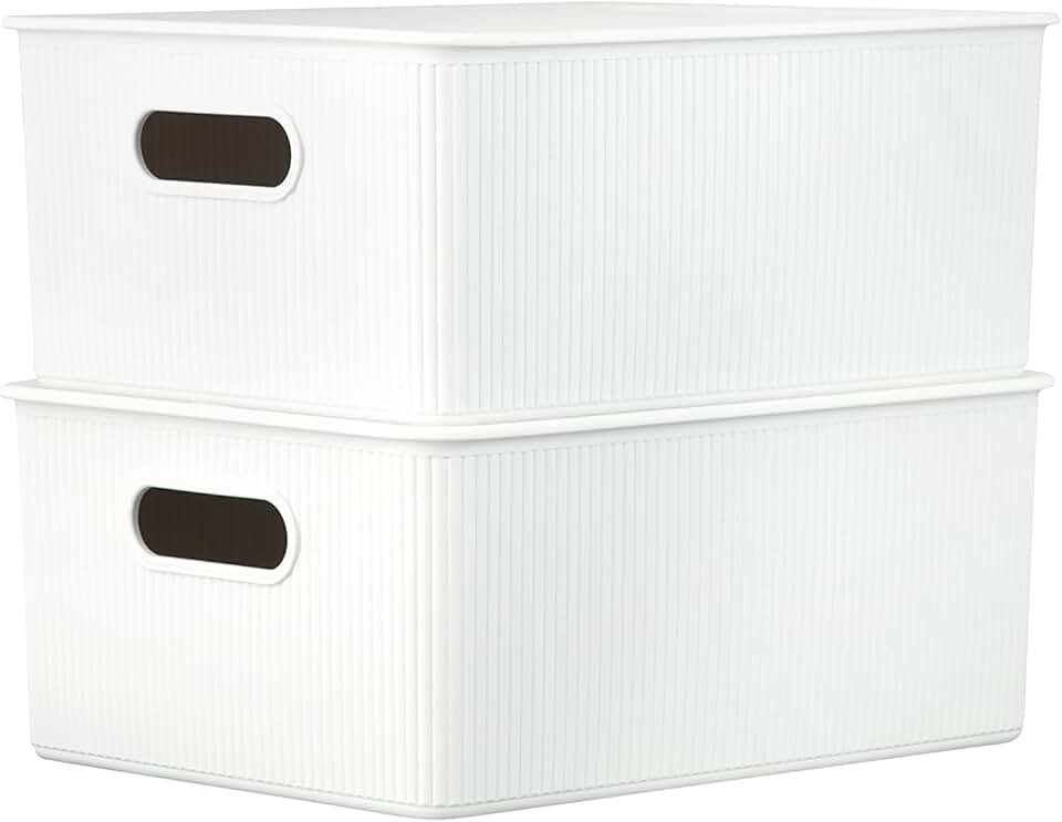 Large White Plastic Storage Bins, 2 Pack