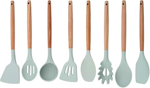 Set of four mint green silicone cooking utensils