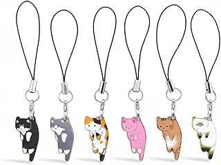 Six Cute Cat Phone Charms with Handmade Pendants