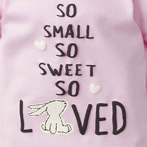baby girls 4-piece Sleep 'N Play, Onesies, Pant and Cap Layette Set, Bunny Love, 0-3 Months US
