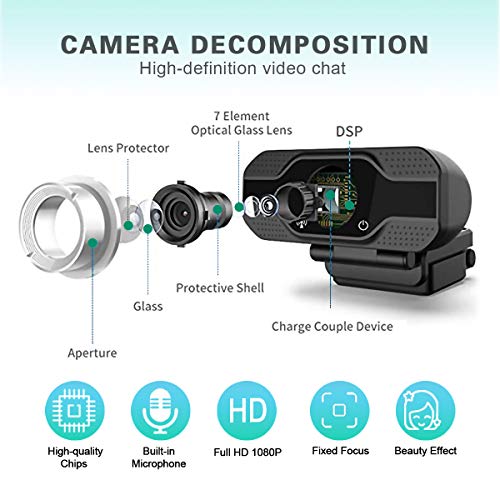 HD 1080P Webcam with Microphone, Webcam USB Laptop Live Streaming Camera for Video Calling, Conference, Game and Recording, Desktop Laptop Camera, 110-Degree Widescreen Webcam, Black