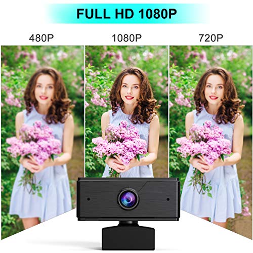 1080P Full HD Webcam - USB Web Camera with Built-in Microphone for Laptop, Computer, PC, Video Calling and Recording, Black