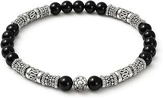 Black Onyx and Silver Bead Bracelet for Men
