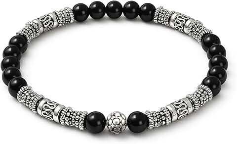 Black Onyx and Silver Bead Bracelet for Men