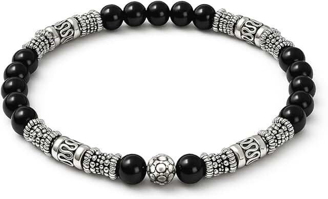 Black Onyx and Silver Bead Bracelet for Men