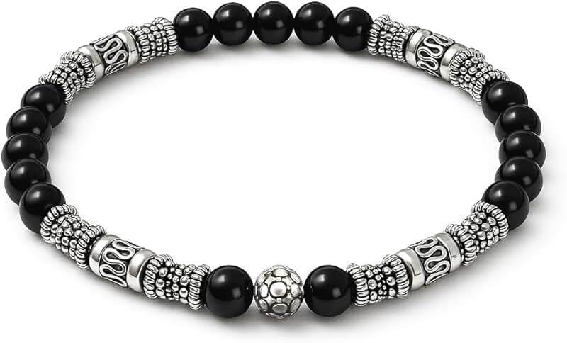 Black Onyx and Silver Bead Bracelet for Men