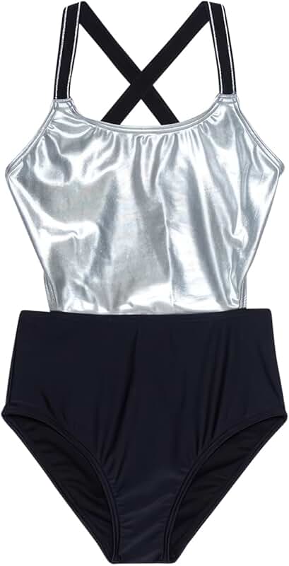 Colorful black and silver kids' one-piece swimsuit