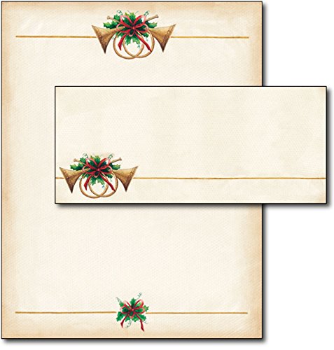 Antique Horns Holiday Letterhead and Envelopes, 40 Sets