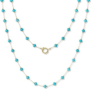 Long beaded turquoise layered necklace for women