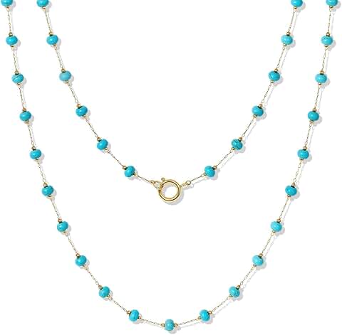 Long beaded turquoise layered necklace for women