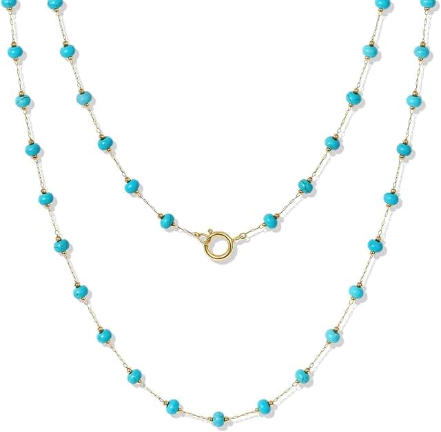 Long beaded turquoise layered necklace for women