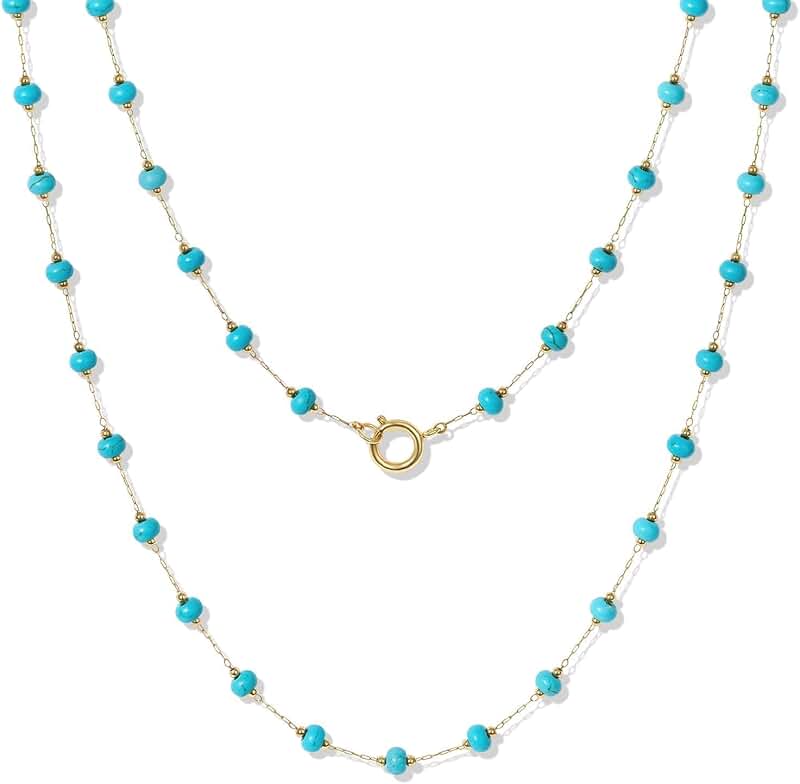 Long beaded turquoise layered necklace for women