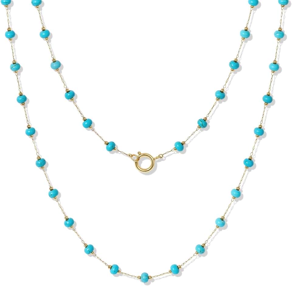 Long beaded turquoise layered necklace for women