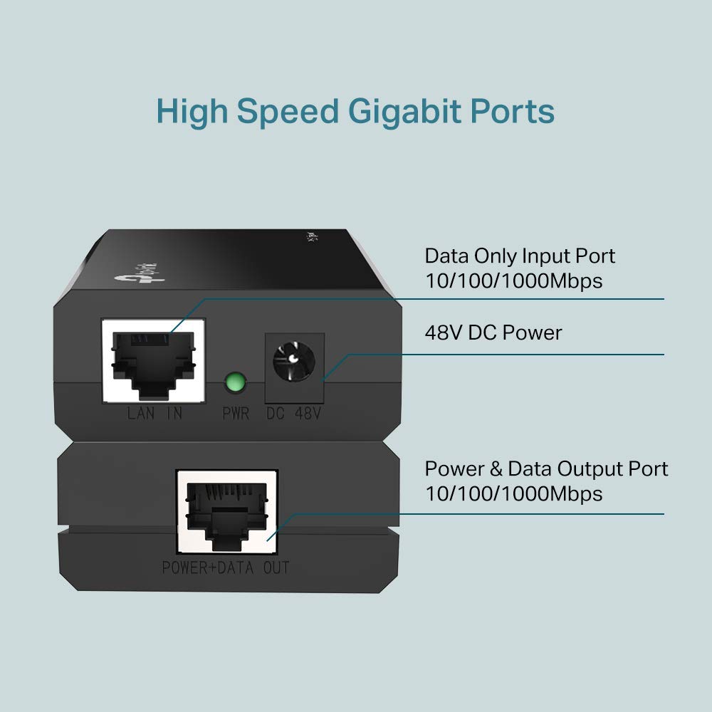802.3af Gigabit PoE Injector | Convert Non-PoE to PoE Adapter | Auto Detects the Required Power, up to 15.4W | Plug & Play | Distance Up to 100 meters (328 ft.) | Black (TL-PoE150S)