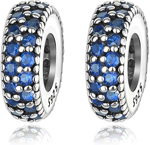 Two Sterling Silver Blue and White Crystal Spacer Beads