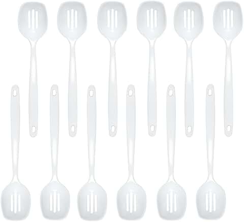 12-Piece White Slotted Melamine Spoon Set