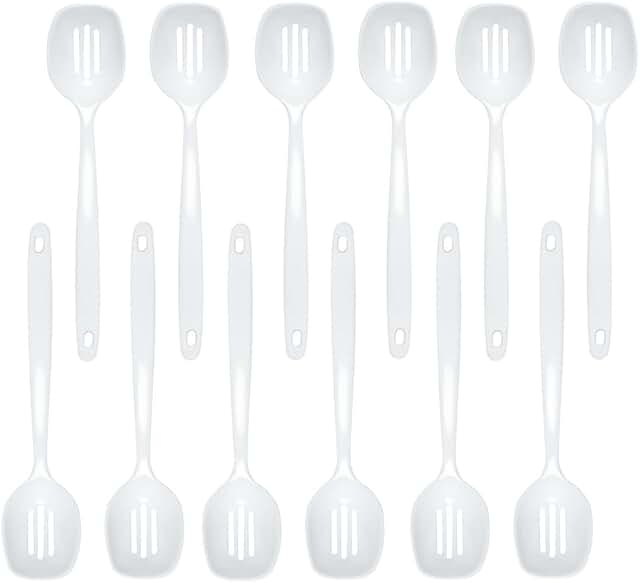 12-Piece White Slotted Melamine Spoon Set