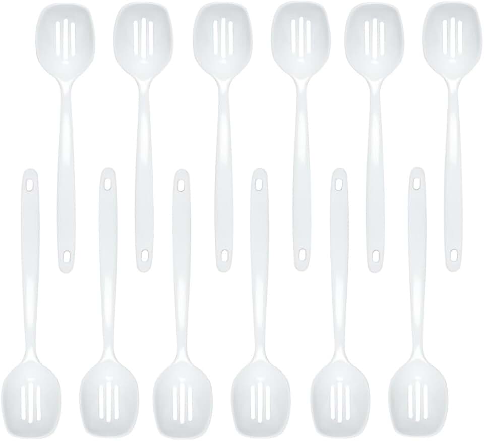 12-Piece White Slotted Melamine Spoon Set