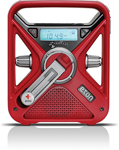 '- Red Cross FRX3+ Emergency NOAA Weather Radio, Red, Digital Display, Hand Turbine, Solar Power, Red LED Flashing Beacon, 7 NOAA/Environment Canada Weather Bands, Phone Charger
