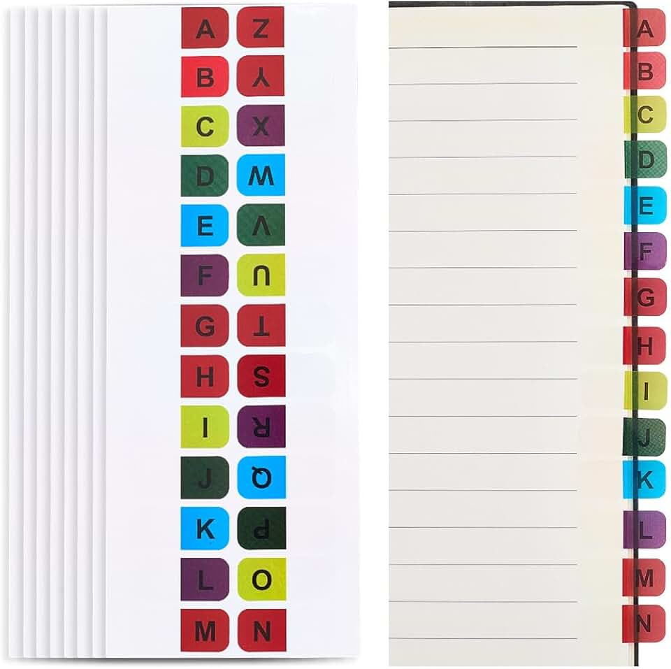 390-Piece Colorful Alphabet Index Tabs for Binders and Books