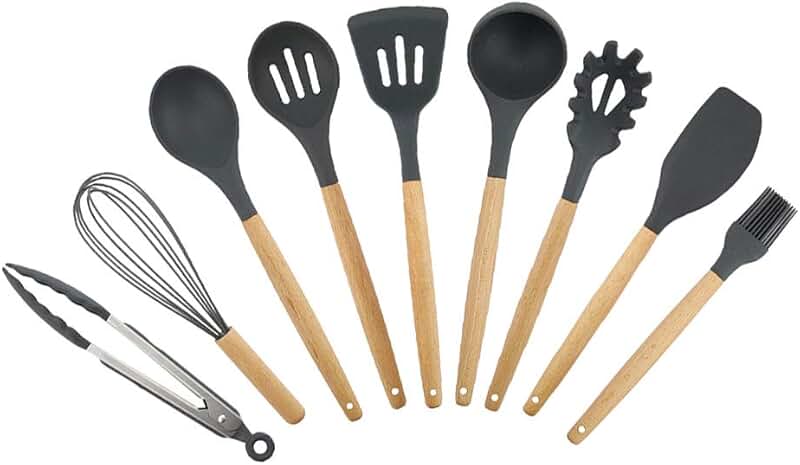 10-Piece Silicone Kitchen Utensil Set with Bamboo Holder