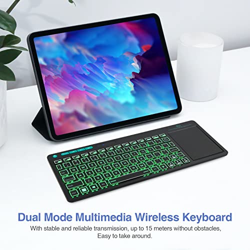 (Dual Mode) RT518S Wireless and Bluetooth 2-LED Color Backlit Multimedia Keyboard with Multi-Touch Big Size Trackpad,Rechargable Keyboard for Android TV Box,PC,Tablets,Smart TV, HTPC, IPTV,Windows