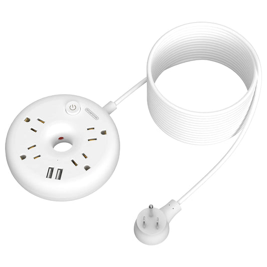 Extra Long 25 ft Flat Plug Power Strip with USB Ports and 4 Outlets