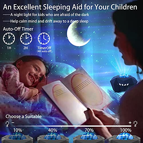 Aurora Moon Star Projector Night Light with Bluetooth Music Speaker, Galaxy Starry Sky LED Timing Starlight Projector for Bedroom, Kids Room Decor with Remote Control