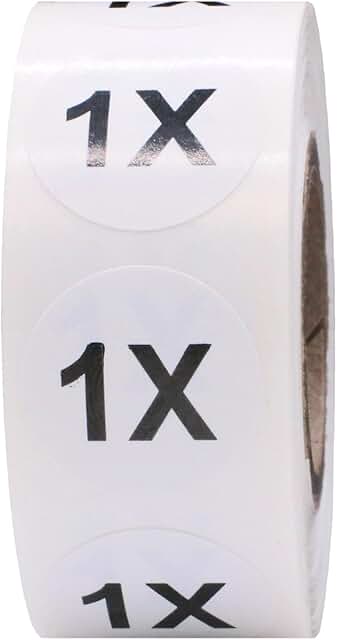 White 1X Clothing Size Stickers, 3/4 Inch, 500 Labels